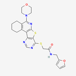 molecular formula C24H25N5O3S2 B3507689 N-(2-furylmethyl)-2-{[5-(4-morpholinyl)-1,2,3,4-tetrahydropyrimido[4',5':4,5]thieno[2,3-c]isoquinolin-8-yl]thio}acetamide 