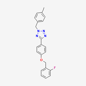 molecular formula C22H19FN4O B3507900 5-{4-[(2-fluorobenzyl)oxy]phenyl}-2-(4-methylbenzyl)-2H-tetrazole 