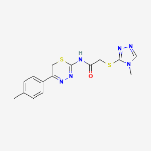 molecular formula C15H16N6OS2 B3507994 N-[5-(4-methylphenyl)-6H-1,3,4-thiadiazin-2-yl]-2-[(4-methyl-4H-1,2,4-triazol-3-yl)thio]acetamide 