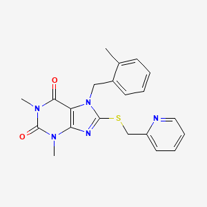 molecular formula C21H21N5O2S B3508055 1,3-dimethyl-7-(2-methylbenzyl)-8-[(pyridin-2-ylmethyl)thio]-3,7-dihydro-1H-purine-2,6-dione 