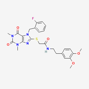 molecular formula C26H28FN5O5S B3508080 N-[2-(3,4-dimethoxyphenyl)ethyl]-2-{[7-(2-fluorobenzyl)-1,3-dimethyl-2,6-dioxo-2,3,6,7-tetrahydro-1H-purin-8-yl]thio}acetamide 