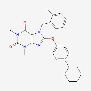 molecular formula C27H30N4O3 B3508106 8-(4-cyclohexylphenoxy)-1,3-dimethyl-7-(2-methylbenzyl)-3,7-dihydro-1H-purine-2,6-dione 