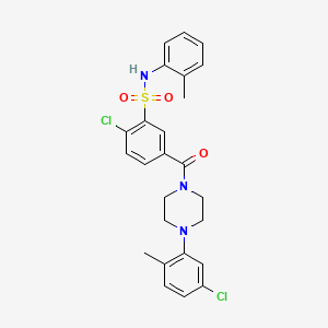 molecular formula C25H25Cl2N3O3S B3508146 2-chloro-5-{[4-(5-chloro-2-methylphenyl)-1-piperazinyl]carbonyl}-N-(2-methylphenyl)benzenesulfonamide 