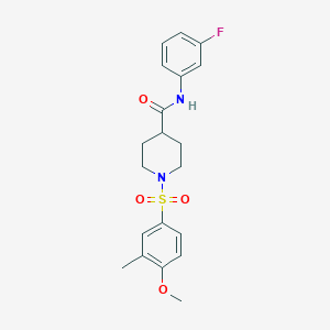 molecular formula C20H23FN2O4S B3508196 N-(3-fluorophenyl)-1-[(4-methoxy-3-methylphenyl)sulfonyl]-4-piperidinecarboxamide 
