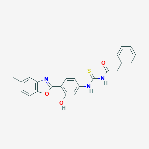 molecular formula C23H19N3O3S B350826 N-[3-hydroxy-4-(5-methyl-1,3-benzoxazol-2-yl)phenyl]-N'-(phenylacetyl)thiourea 