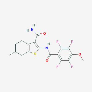 molecular formula C18H16F4N2O3S B350828 6-Methyl-2-[(2,3,5,6-tetrafluoro-4-methoxybenzoyl)amino]-4,5,6,7-tetrahydro-1-benzothiophene-3-carboxamide CAS No. 838842-58-3