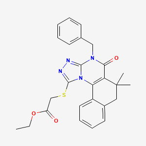 molecular formula C26H26N4O3S B3508388 ethyl [(4-benzyl-6,6-dimethyl-5-oxo-4,5,6,7-tetrahydrobenzo[h][1,2,4]triazolo[4,3-a]quinazolin-1-yl)thio]acetate 
