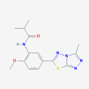 molecular formula C15H17N5O2S B350842 N-[2-methoxy-5-(3-methyl[1,2,4]triazolo[3,4-b][1,3,4]thiadiazol-6-yl)phenyl]-2-methylpropanamide CAS No. 895346-51-7