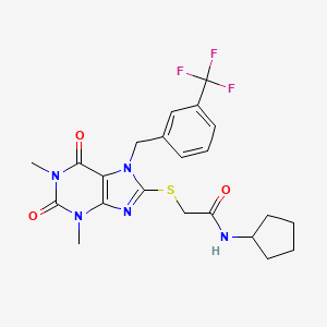molecular formula C22H24F3N5O3S B3508444 N-cyclopentyl-2-({1,3-dimethyl-2,6-dioxo-7-[3-(trifluoromethyl)benzyl]-2,3,6,7-tetrahydro-1H-purin-8-yl}thio)acetamide 