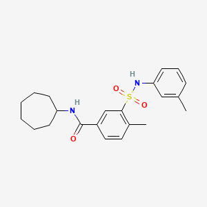 molecular formula C22H28N2O3S B3508523 N-cycloheptyl-4-methyl-3-{[(3-methylphenyl)amino]sulfonyl}benzamide 