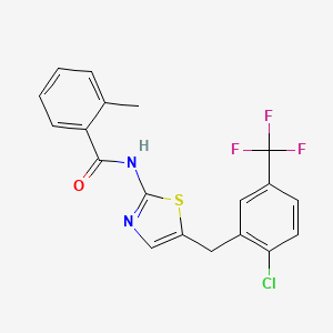 molecular formula C19H14ClF3N2OS B3508651 N-{5-[2-chloro-5-(trifluoromethyl)benzyl]-1,3-thiazol-2-yl}-2-methylbenzamide 