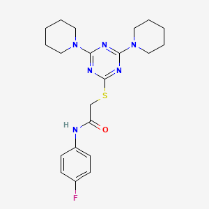 molecular formula C21H27FN6OS B3508664 2-[(4,6-di-1-piperidinyl-1,3,5-triazin-2-yl)thio]-N-(4-fluorophenyl)acetamide 