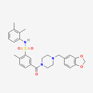 molecular formula C28H31N3O5S B3508825 5-{[4-(1,3-benzodioxol-5-ylmethyl)-1-piperazinyl]carbonyl}-N-(2,3-dimethylphenyl)-2-methylbenzenesulfonamide 