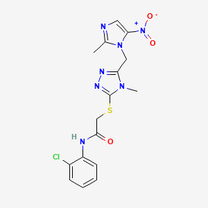 molecular formula C16H16ClN7O3S B3508878 N-(2-chlorophenyl)-2-({4-methyl-5-[(2-methyl-5-nitro-1H-imidazol-1-yl)methyl]-4H-1,2,4-triazol-3-yl}thio)acetamide 