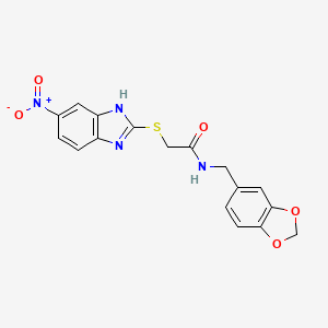 molecular formula C17H14N4O5S B3509064 N~1~-(1,3-BENZODIOXOL-5-YLMETHYL)-2-[(5-NITRO-1H-1,3-BENZIMIDAZOL-2-YL)SULFANYL]ACETAMIDE 