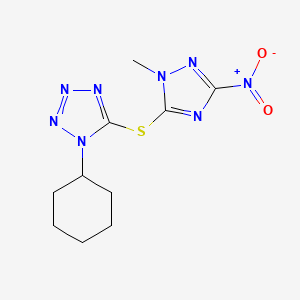 molecular formula C10H14N8O2S B3509267 1-CYCLOHEXYL-1H-1,2,3,4-TETRAAZOL-5-YL (1-METHYL-3-NITRO-1H-1,2,4-TRIAZOL-5-YL) SULFIDE 