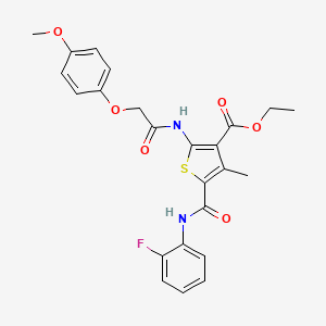 molecular formula C24H23FN2O6S B3509295 ETHYL 5-[(2-FLUOROPHENYL)CARBAMOYL]-2-[2-(4-METHOXYPHENOXY)ACETAMIDO]-4-METHYLTHIOPHENE-3-CARBOXYLATE 