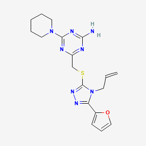 molecular formula C18H22N8OS B3509412 4-({[4-ALLYL-5-(2-FURYL)-4H-1,2,4-TRIAZOL-3-YL]SULFANYL}METHYL)-6-PIPERIDINO-1,3,5-TRIAZIN-2-AMINE 