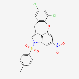 molecular formula C22H14Cl2N2O5S B3509471 7,9-dichloro-2-[(4-methylphenyl)sulfonyl]-4-nitro-2,11-dihydro[1]benzoxepino[4,3,2-cd]indole 