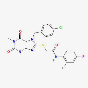 molecular formula C22H18ClF2N5O3S B3509477 2-({7-[(4-CHLOROPHENYL)METHYL]-1,3-DIMETHYL-2,6-DIOXO-2,3,6,7-TETRAHYDRO-1H-PURIN-8-YL}SULFANYL)-N-(2,4-DIFLUOROPHENYL)ACETAMIDE 