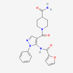 molecular formula C21H21N5O4 B3509540 1-({5-[(2-FURYLCARBONYL)AMINO]-1-PHENYL-1H-PYRAZOL-4-YL}CARBONYL)-4-PIPERIDINECARBOXAMIDE 