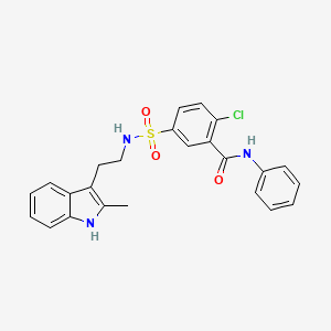 molecular formula C24H22ClN3O3S B3509952 2-chloro-5-{[2-(2-methyl-1H-indol-3-yl)ethyl]sulfamoyl}-N-phenylbenzamide 