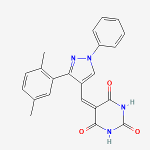 molecular formula C22H18N4O3 B3510068 5-{[3-(2,5-dimethylphenyl)-1-phenyl-1H-pyrazol-4-yl]methylene}-2,4,6(1H,3H,5H)-pyrimidinetrione 