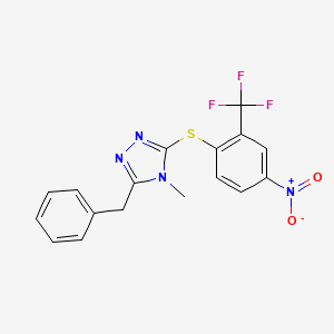 molecular formula C17H13F3N4O2S B3510180 3-benzyl-4-methyl-5-{[4-nitro-2-(trifluoromethyl)phenyl]thio}-4H-1,2,4-triazole 