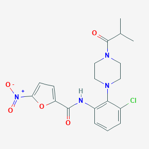 molecular formula C19H21ClN4O5 B351032 N-{3-chloro-2-[4-(2-methylpropanoyl)piperazin-1-yl]phenyl}-5-nitrofuran-2-carboxamide CAS No. 921136-25-6