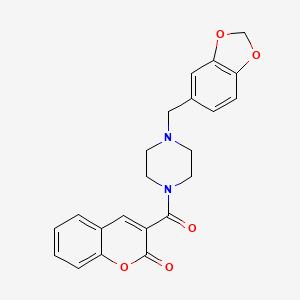 molecular formula C22H20N2O5 B3510428 3-{[4-(1,3-benzodioxol-5-ylmethyl)piperazin-1-yl]carbonyl}-2H-chromen-2-one 