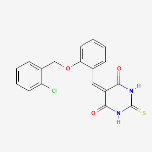 molecular formula C18H13ClN2O3S B3510560 5-({2-[(2-CHLOROPHENYL)METHOXY]PHENYL}METHYLIDENE)-2-SULFANYLIDENE-1,3-DIAZINANE-4,6-DIONE 