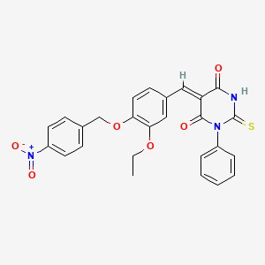 molecular formula C26H21N3O6S B3510564 5-{3-ethoxy-4-[(4-nitrobenzyl)oxy]benzylidene}-1-phenyl-2-thioxodihydro-4,6(1H,5H)-pyrimidinedione 