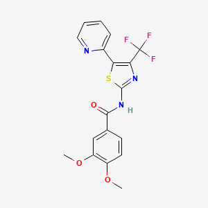 molecular formula C18H14F3N3O3S B3510607 3,4-dimethoxy-N-[5-(2-pyridinyl)-4-(trifluoromethyl)-1,3-thiazol-2-yl]benzamide 