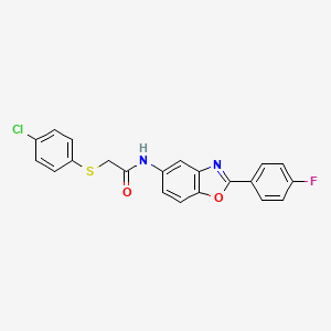 molecular formula C21H14ClFN2O2S B3510873 2-[(4-chlorophenyl)sulfanyl]-N-[2-(4-fluorophenyl)-1,3-benzoxazol-5-yl]acetamide 