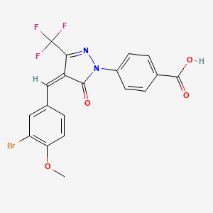 molecular formula C19H12BrF3N2O4 B3510882 4-[4-(3-bromo-4-methoxybenzylidene)-5-oxo-3-(trifluoromethyl)-4,5-dihydro-1H-pyrazol-1-yl]benzoic acid 