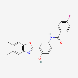 molecular formula C22H17FN2O3 B3510900 N-[3-(5,6-dimethyl-1,3-benzoxazol-2-yl)-4-hydroxyphenyl]-4-fluorobenzamide 