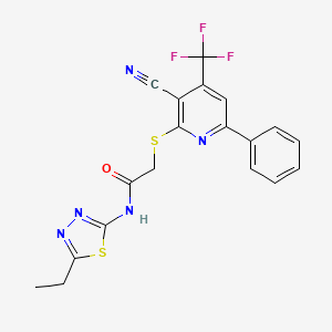 2-{[3-cyano-6-phenyl-4-(trifluoromethyl)pyridin-2-yl]sulfanyl}-N-(5-ethyl-1,3,4-thiadiazol-2-yl)acetamide