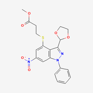 methyl 3-{[3-(1,3-dioxolan-2-yl)-6-nitro-1-phenyl-1H-indazol-4-yl]sulfanyl}propanoate