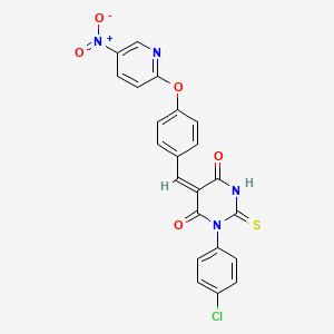 (5E)-1-(4-chlorophenyl)-5-{4-[(5-nitropyridin-2-yl)oxy]benzylidene}-2-thioxodihydropyrimidine-4,6(1H,5H)-dione