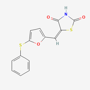 molecular formula C14H9NO3S2 B3511261 (5E)-5-{[5-(phenylsulfanyl)furan-2-yl]methylidene}-1,3-thiazolidine-2,4-dione 