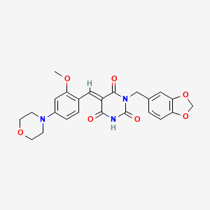 molecular formula C24H23N3O7 B3511294 1-(1,3-benzodioxol-5-ylmethyl)-5-[2-methoxy-4-(4-morpholinyl)benzylidene]-2,4,6(1H,3H,5H)-pyrimidinetrione 