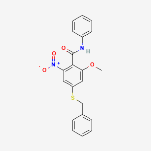 molecular formula C21H18N2O4S B3511307 4-(benzylsulfanyl)-2-methoxy-6-nitro-N-phenylbenzamide 