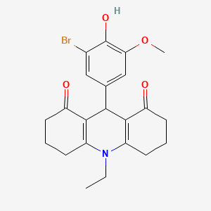 molecular formula C22H24BrNO4 B3511399 9-(3-Bromo-4-hydroxy-5-methoxyphenyl)-10-ethyl-1,2,3,4,5,6,7,8,9,10-decahydroacridine-1,8-dione 