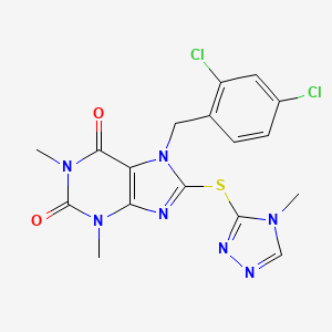 molecular formula C17H15Cl2N7O2S B3511463 7-[(2,4-DICHLOROPHENYL)METHYL]-1,3-DIMETHYL-8-[(4-METHYL-4H-1,2,4-TRIAZOL-3-YL)SULFANYL]-2,3,6,7-TETRAHYDRO-1H-PURINE-2,6-DIONE 