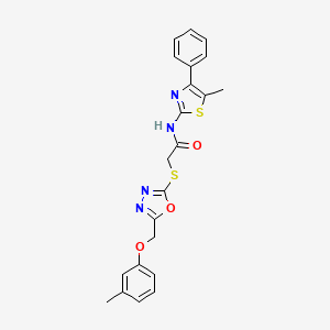 molecular formula C22H20N4O3S2 B3511467 N-(5-METHYL-4-PHENYL-1,3-THIAZOL-2-YL)-2-({5-[(3-METHYLPHENOXY)METHYL]-1,3,4-OXADIAZOL-2-YL}SULFANYL)ACETAMIDE 