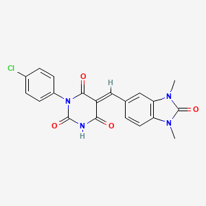 molecular formula C20H15ClN4O4 B3511683 (5E)-1-(4-chlorophenyl)-5-[(1,3-dimethyl-2-oxo-2,3-dihydro-1H-benzimidazol-5-yl)methylidene]pyrimidine-2,4,6(1H,3H,5H)-trione 