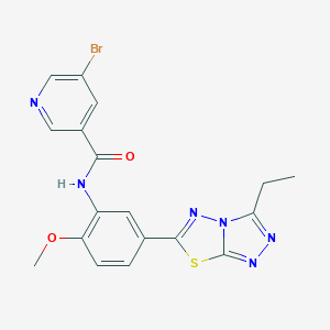 molecular formula C18H15BrN6O2S B351179 5-bromo-N-[5-(3-ethyl[1,2,4]triazolo[3,4-b][1,3,4]thiadiazol-6-yl)-2-methoxyphenyl]nicotinamide CAS No. 925595-60-4