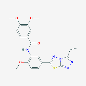 molecular formula C21H21N5O4S B351181 N-[5-(3-ethyl[1,2,4]triazolo[3,4-b][1,3,4]thiadiazol-6-yl)-2-methoxyphenyl]-3,4-dimethoxybenzamide CAS No. 925095-04-1