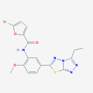 molecular formula C17H14BrN5O3S B351194 5-bromo-N-[5-(3-ethyl[1,2,4]triazolo[3,4-b][1,3,4]thiadiazol-6-yl)-2-methoxyphenyl]-2-furamide CAS No. 925041-33-4