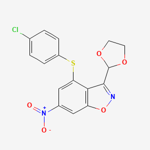 molecular formula C16H11ClN2O5S B3511953 4-[(4-CHLOROPHENYL)SULFANYL]-3-(1,3-DIOXOLAN-2-YL)-6-NITRO-1,2-BENZISOXAZOLE 